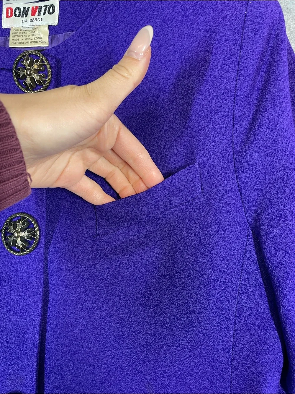 Don Vito Purple Wool Blazer Jacket Vintage Minimalist Career Chic Size 4 Office - Picture 8 of 16
